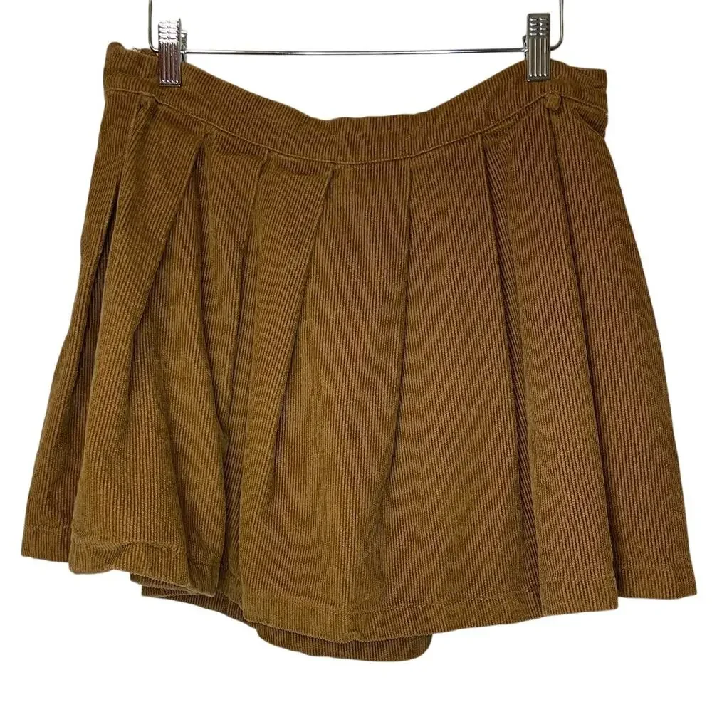 Forever 21 Y2K Boho Brown Corduroy Classic Mini Pleated Skater Skirt Size XL